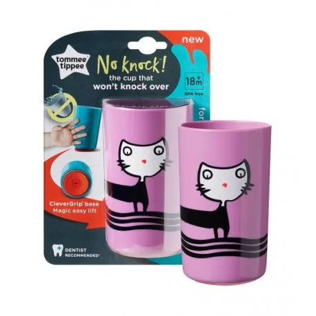 TOMMEE TIPPEE Cana No Knock Large 300 ml, 12luni+, Pisicuta roz