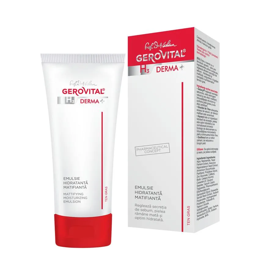 Emulsie hidratanta matifianta H3 Derma+, 50 ml, Gerovital 386