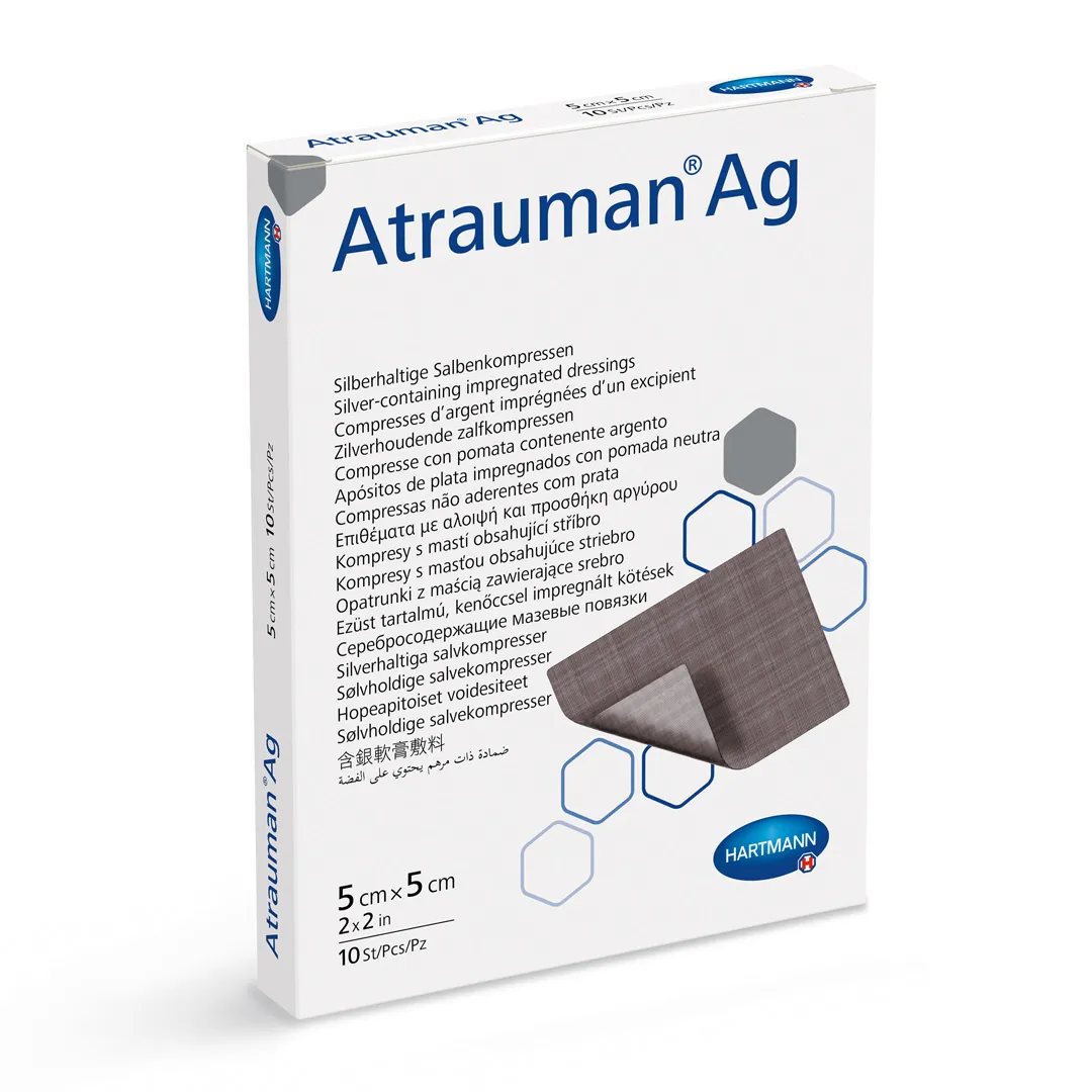 Pansament stratificat cu argint, Atrauman Ag, 5 x 5 cm, 1 cutie/10 bucati, Hartmann