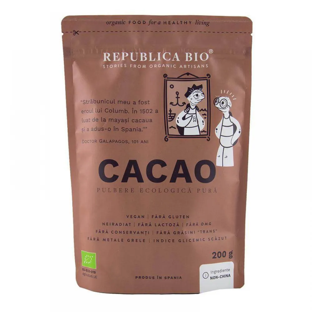 Cacao pulbere ecologica pura (200 grame), Republica Bio
