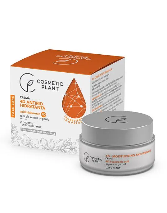 Crema antirid hidratantă cu acid hialuronic 4D si ulei de argan, 50 ml, Cosmetic Plant