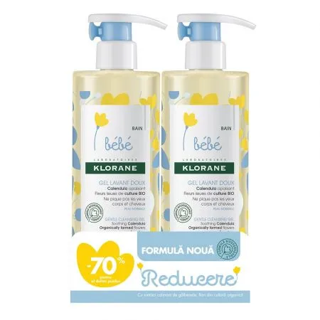 Pachet Gel spumant delicat corp si par pentru copii, 500 ml + 500 ml, Klorane Bebe