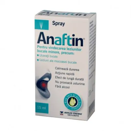 Anaftin spray, 15 ml calmeaza durerea provocata de leziunile bucale