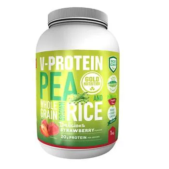 Pudra proteica vegetala V-Protein capsuni, 1kg, Gold Nutrition