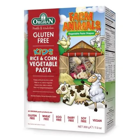 Paste vegetale din orez si porumb cu forme de animale, 200 g, Orgran