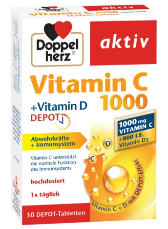 Doppelherz Aktiv Vitamina C 1000 + Vitamina D DEPOT x 30 comprimate