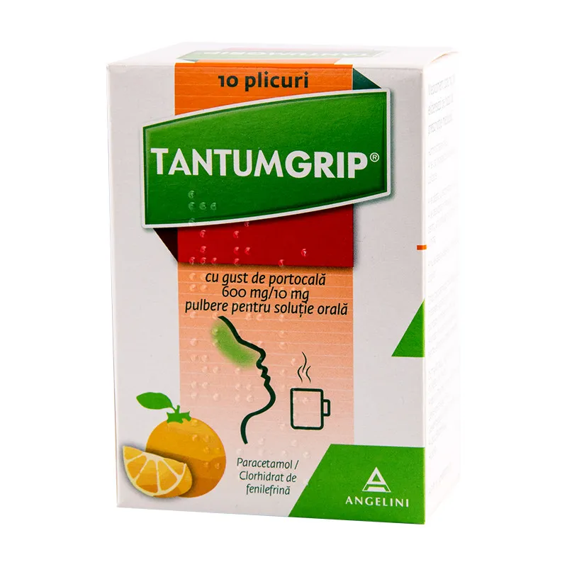 TANTUMGRIP CU GUST DE PORTOCALA 600 mg/10 mg X 10 PULB. PT. SOL. ORALA ANGELINI PHARMA ÖST