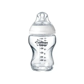 Biberon din sticla cu tetina din silicon Closer to Nature 0 luni+, 250ml, Tommee Tippee