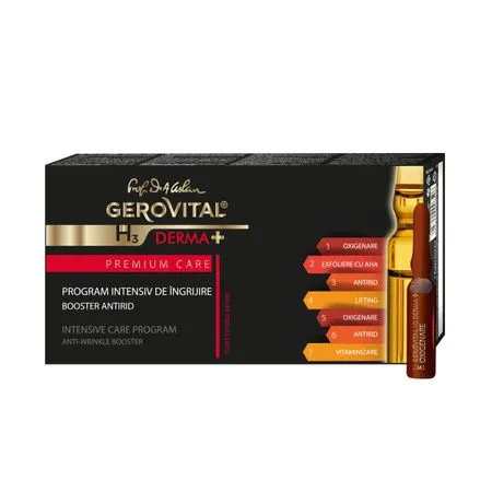 Program intensiv de ingrijire H3 Derma Premium Care, 7 fiole, Gerovital 484