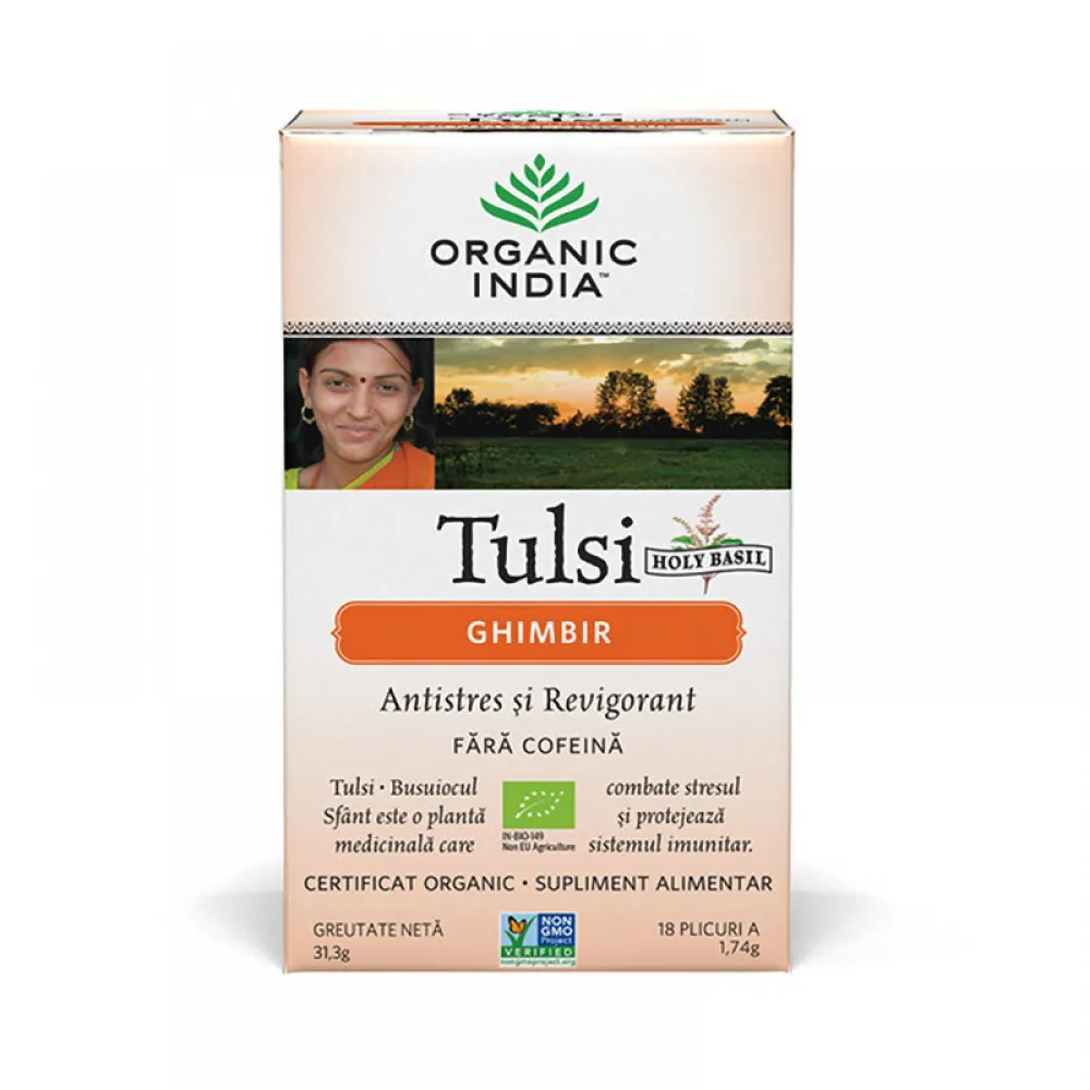 Ceai Tulsi Ghimbir (18 plicuri infuzie) , Organic India