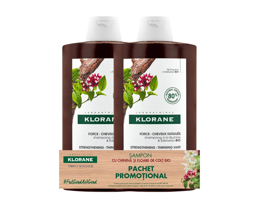 Sampon cu extract de chinina si Vitamina B, 400 ml + 400 ml, Klorane