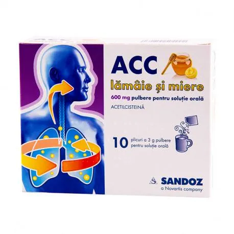 ACC lamaie si miere 600 mg x 10 plicuri x 3 g pulb. pt. sol. orala