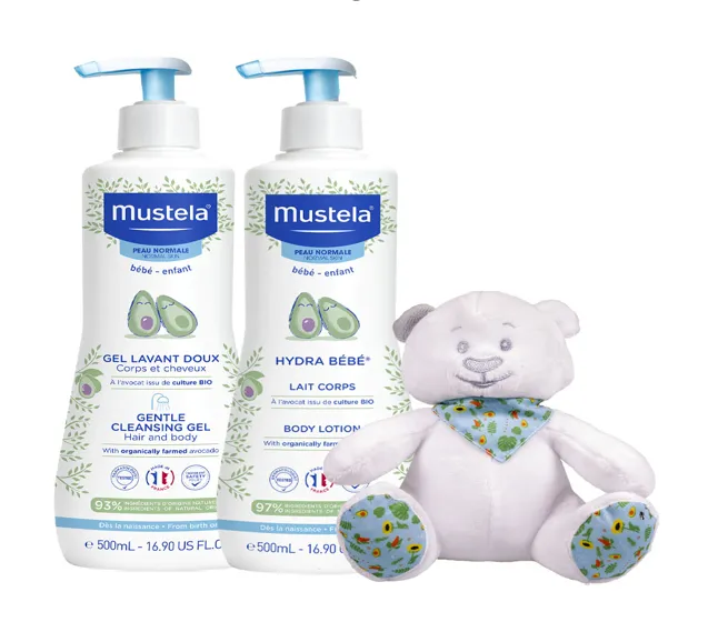 MUSTELA GEL DE CURATARE PAR SI CORP 500ML+HYDRA BEBE LOTIUNE DE CORP 500ML+URSULET