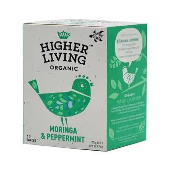 Ceai moringa si menta Bio, 15 plicuri, Higher Living