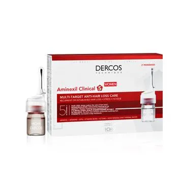 Tratament fiole impotriva caderii parului pentru femei Aminexil Clinical 5 Dercos, 21 x 6ml, Vichy