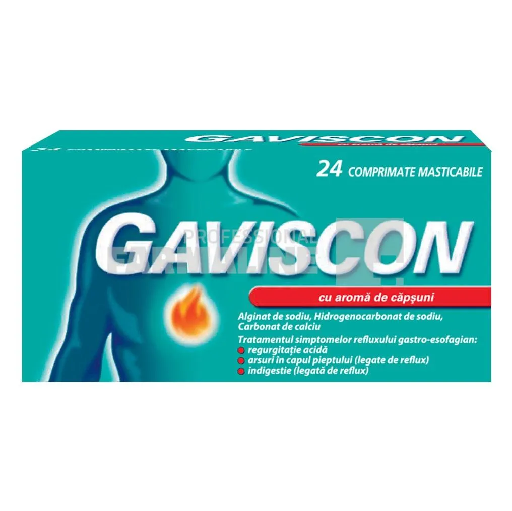 Gaviscon cu aroma de capsuni  24 comprimate masticabile