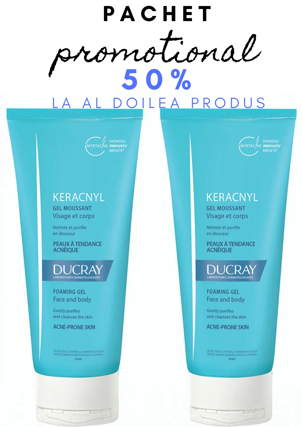DUCRAY KERACNYL GEL CURATARE ANTI-ACNEE 200ML 1+50% PACHET