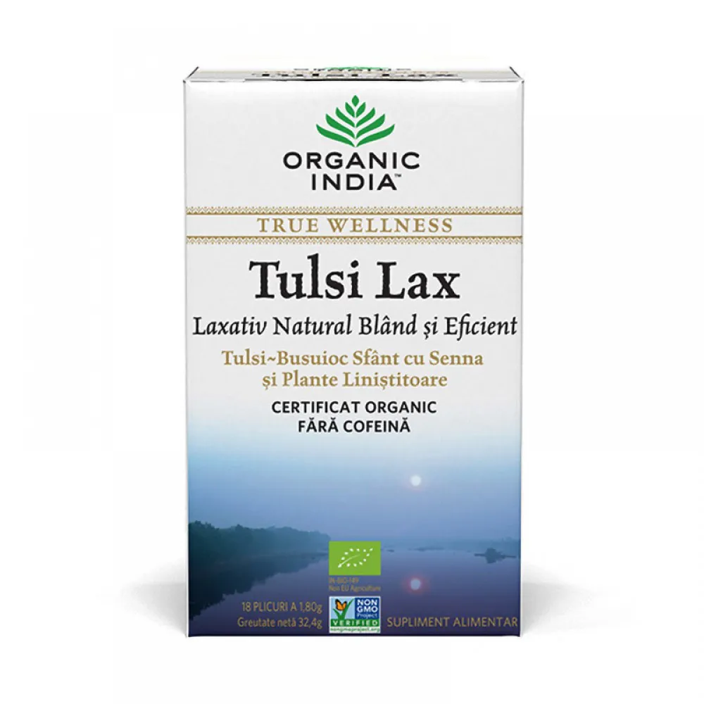 Ceai Tulsi Lax - ceai laxativ bland si eficient cu Senna (18 plicuri infuzie) , Organic India