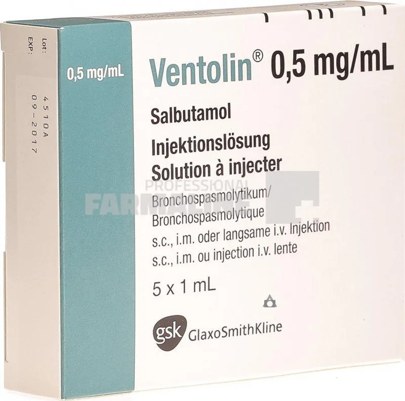 VENTOLIN R x 5 SOL. INJ. 0,5mg/ml GLAXO WELLCOME UK LT