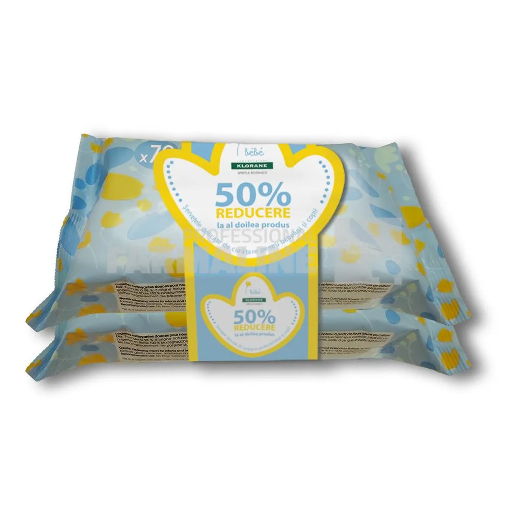 Klorane Bebe Servetele umede calmanta  70 bucati oferta 1 + 1 - 50% din al  II lea