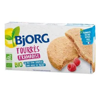 Biscuiti eco umpluti cu zmeura, 175g, Bjorg