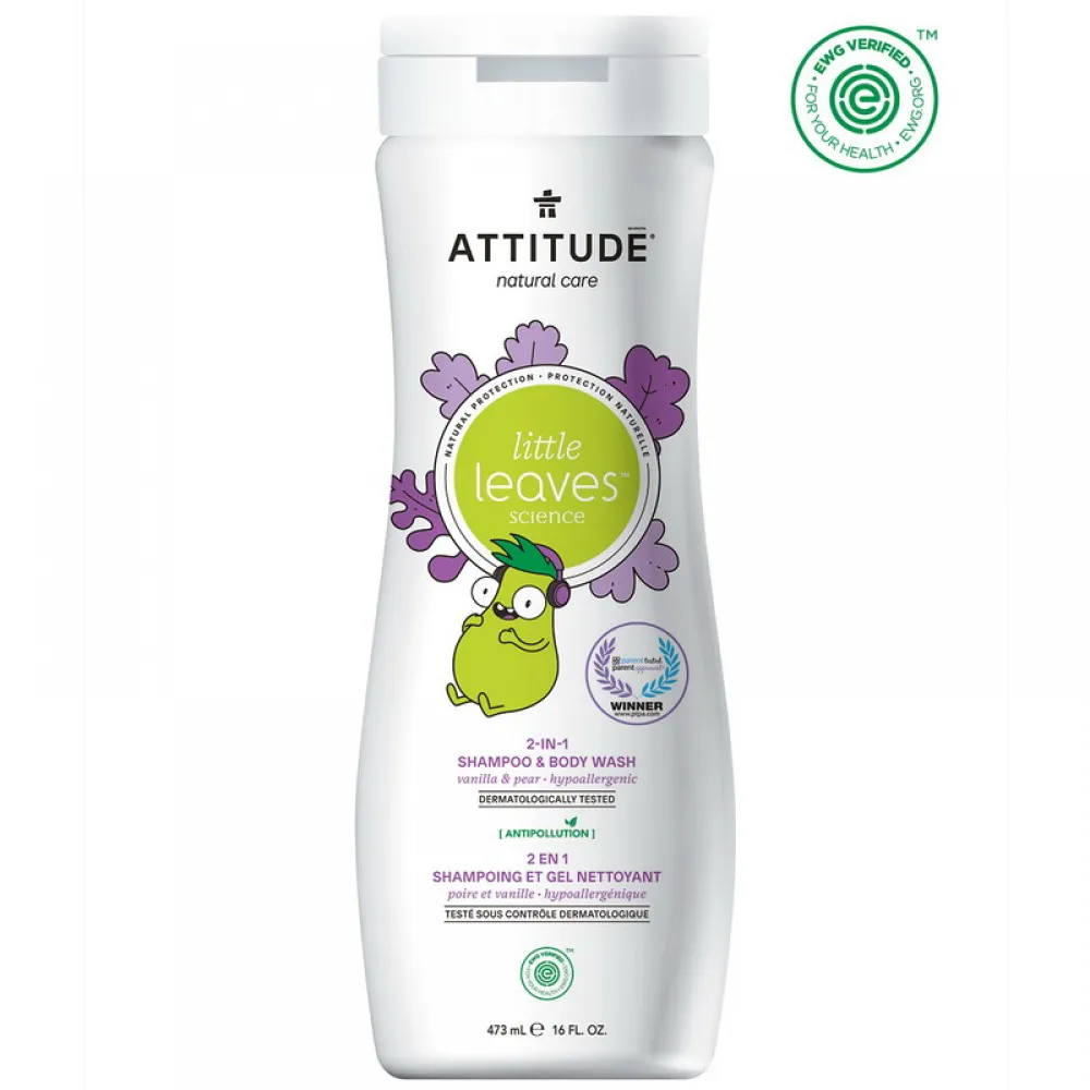 Little Leaves 2 in 1 shampon si gel de dus, vanilie si pere (473 ml), Attitude