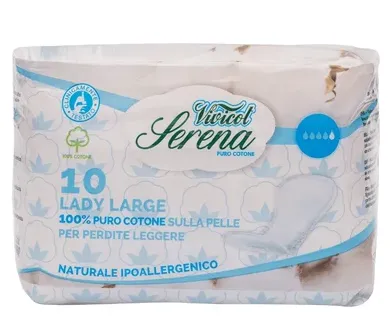 Absorbante din bumbac bio fara aripioare, lungi, 3 picaturi, 10 bucati, Vivicot Serena Lady