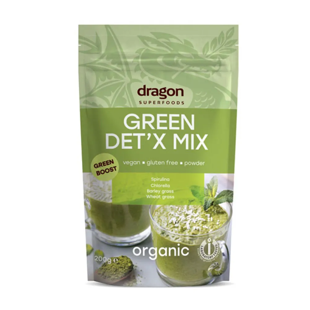 Green detox mix (spirulina, chlorella, orz verde, iarba de grau) (200 grame), Dragon Superfoods