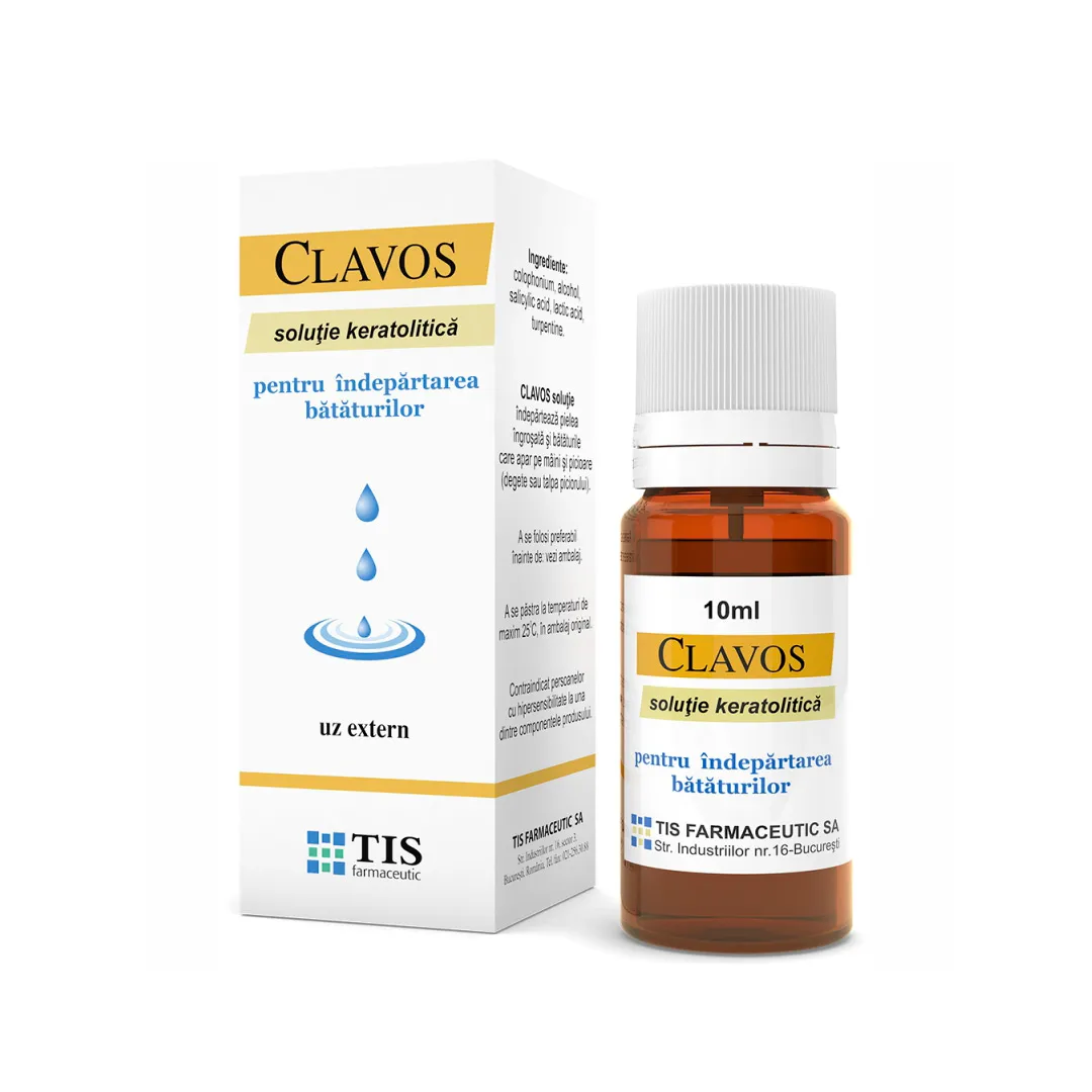 Solutie keratolitica Clavos pentru indepartarea bataturilor, 10 ml, Tis Farmaceutic