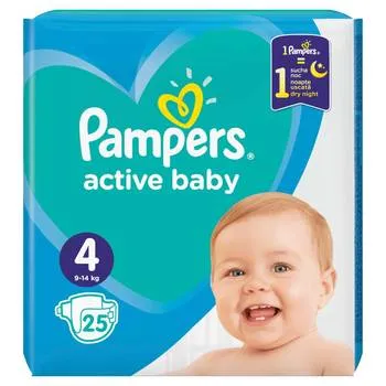 Scutece pentru copii Active Baby Mega Box, Marimea4, 9-14kg, 25bucati, Pampers