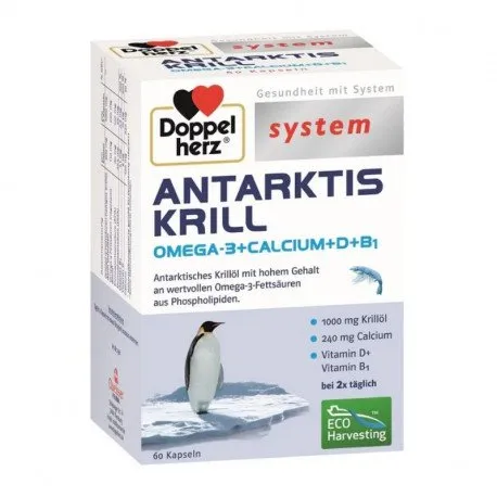 Doppelherz System Antarktis Krill Omega-3 + Calcium + D3 + B1, 60 capsule