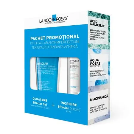 Pachet Gel spumant purifiant Effaclar, 200 ml + Crema corectoare anti-imperfectiuni Effaclar Duo(+), 40 ml, La Roche-Posay
