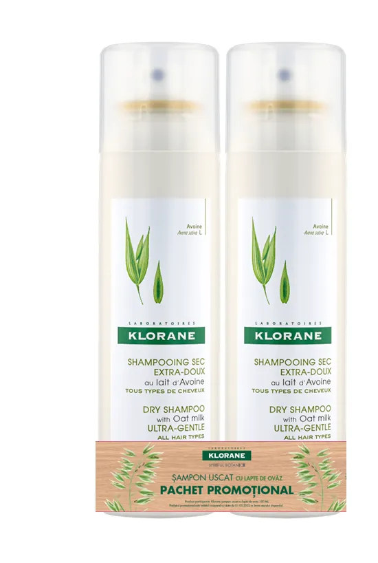 Sampon uscat cu lapte de ovaz, 150 ml + 150 ml, Klorane