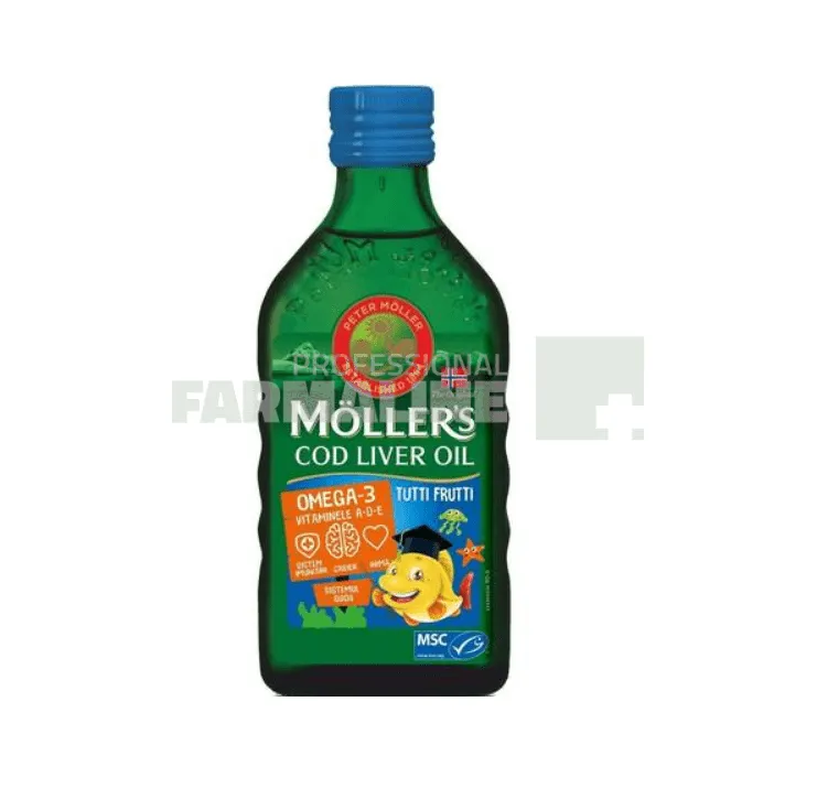 Moller's Cod Liver Oil Omega-3   cu aroma de tutti frutti 250 ml