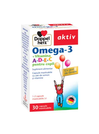 Omega 3 plus Vitaminele A+D+E+C pentru copii, 30 capsule masticabile, Doppelherz
