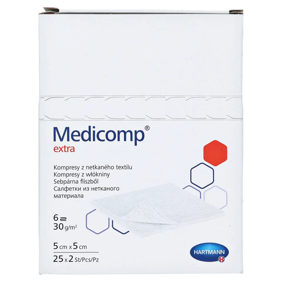 HARTMANN MEDICOMP EXTRA COMPRESE STERILE DE MATERIAL NETESUT 6 STRATURI 5X5CM X 25BUC