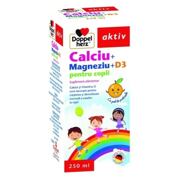 DOPPELHERZ Aktiv Calciu, Magneziu, D3 pentru copii, 250 ml