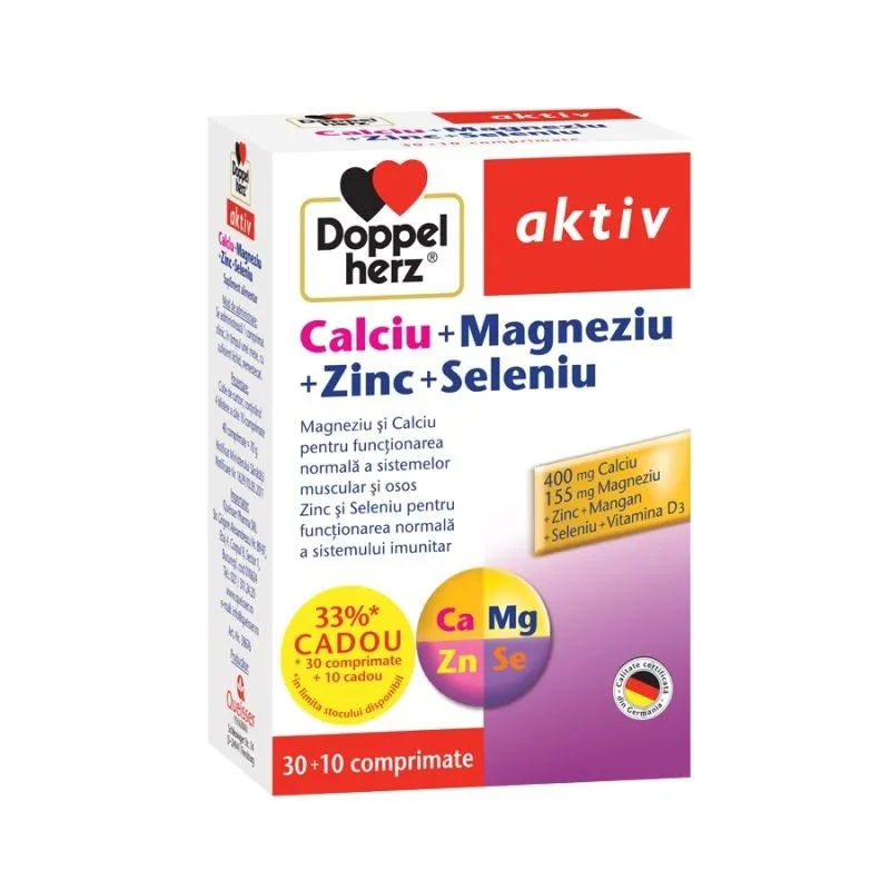 DOPPELHERZ AKTIV CALCIU+MAGNEZIU+ZINC+SELENIU 30 COMPRIMATE + 10 COMPRIMATE GRATIS