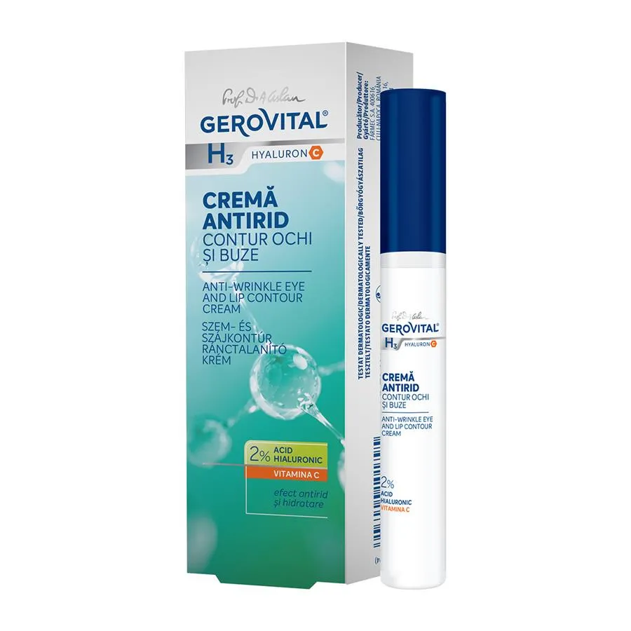 Crema antirid contur ochi și buze H3 Hyaluron C 2%, 15 ml, Gerovital 494