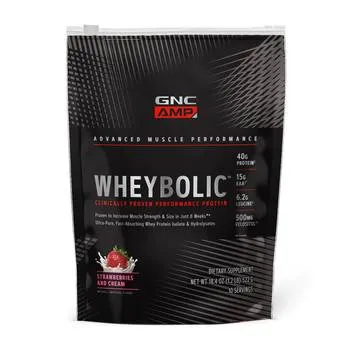 Proteina din zer cu aroma de capsuni AMP Wheybolic, 522g, GNC