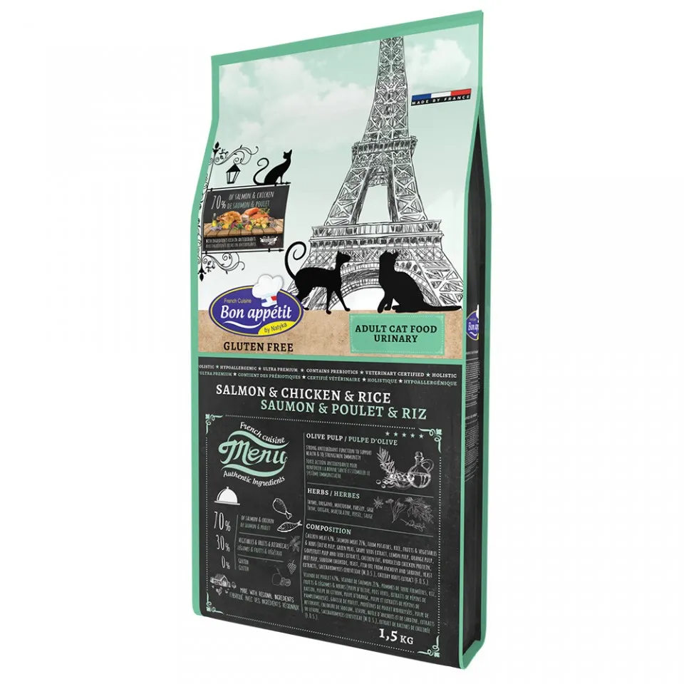 Bon Appetit URINARY - Somon, Pui si Orez - 1,5kg - Hrana completa super-premium, hipoalergenica, fara gluten