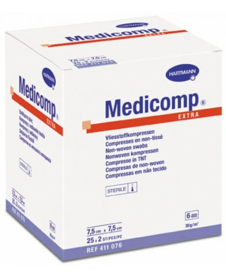 HARTMANN MEDICOMP EXTRA COMPRESE STERILE DE MATERIAL NETESUT 6 STRATURI 7.5X7.5CM X 25BUC