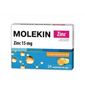 Molekin Zinc 15mg fara zahar cu aroma de portocale, 24 comprimate de supt, Zdrovit