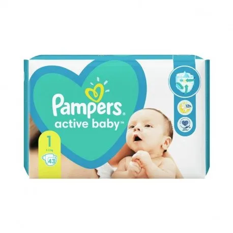 Pampers Active Baby Marimea 1, Nou Nascut, 2-5 kg, 43 bucati