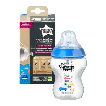 Biberon PP Decorat 0 luni+ Albastru, 260ml, Tommee Tippee