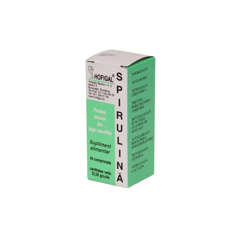 Spirulină 500mg, 40 comprimate, Hofigal