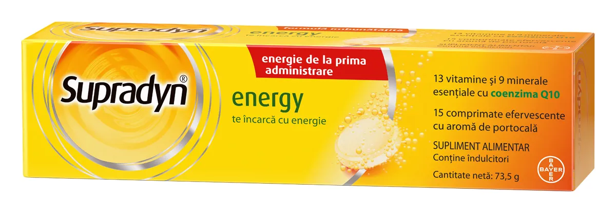 Multivitamine si minerale Supradyn Energy cu Coenzima Q10, 15 comprimate efervescente, Bayer