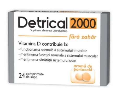 Zdrovit Detrical D3 2000UI portocale fara zahar 24cpr.supt