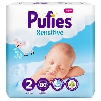 Scutece Sensitive Nr.2 4-8kg, 80 bucati, Pufies