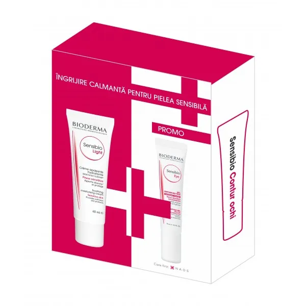 BIODERMA Pack Crema pentru piele sensibila Sensibio Legere, 40 ml + Sensibio contur ochi, 15 ml (cadou)